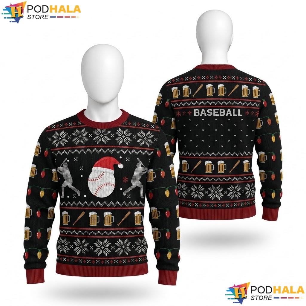 Baseball Funny Ugly Christmas Sweater Xmas Festive Holiday Mens Top