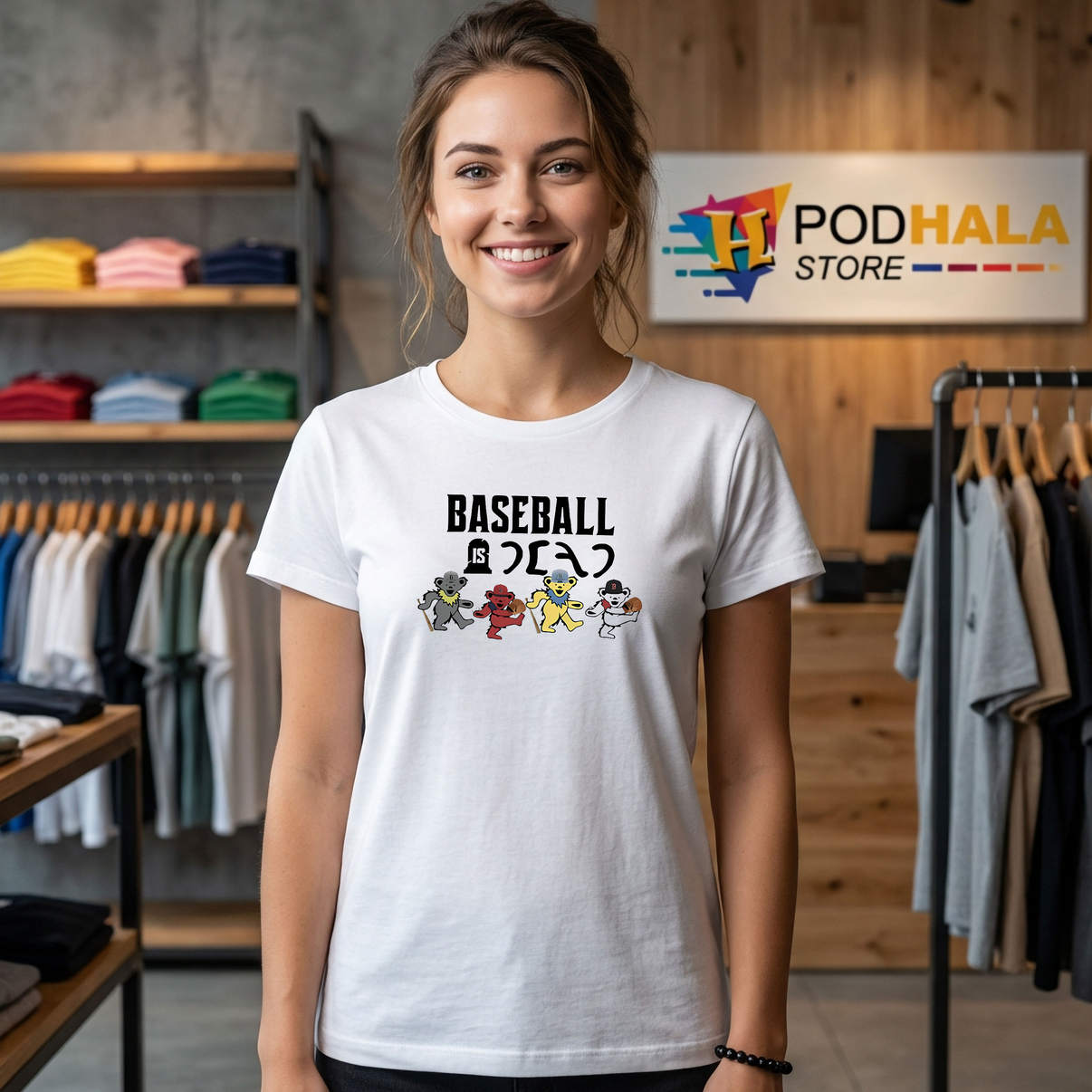 Baseball Is Dead Bear Sports Shirt Funny Animal Humor Graphic Casual Mens