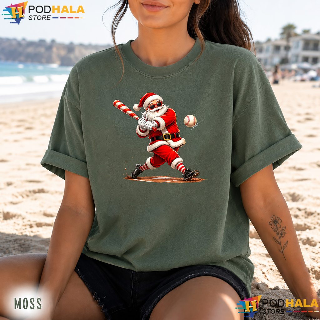 Baseball Santa Hat July Comfort Colors Tee Funny Summer Christmas Top Baseball Santa Hat July Comfort Colors Tee Funny Summer Christmas Top