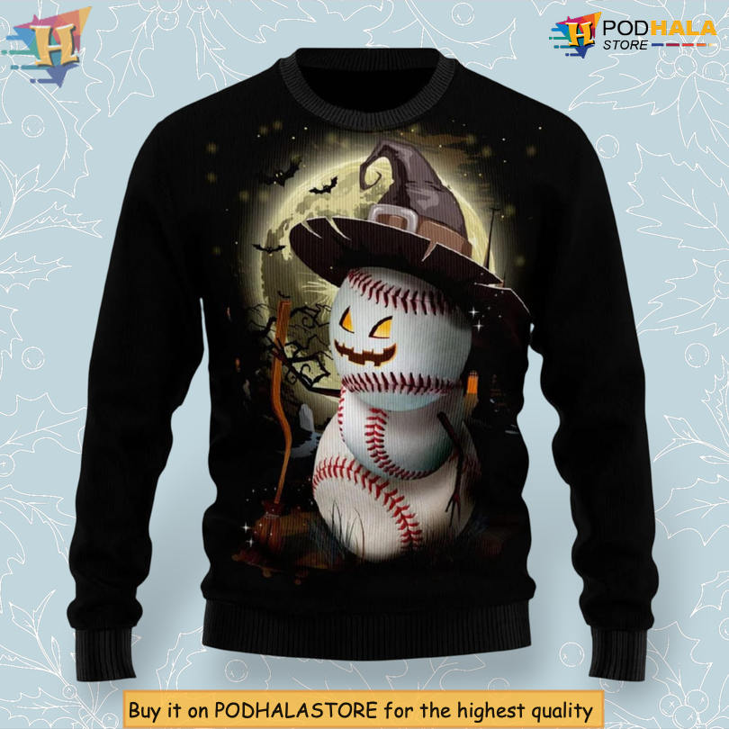 Baseball Witch Halloween Themed Crossover Sport Art Style Novelty Christmas Sweater