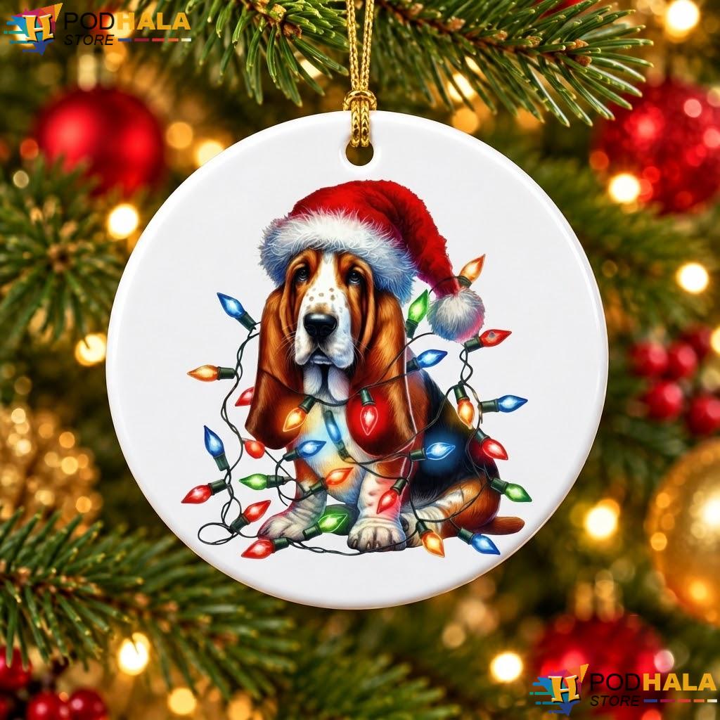 Basset Hound Christmas Ornament Santa Hat Dog Lover Holiday Decor Gift