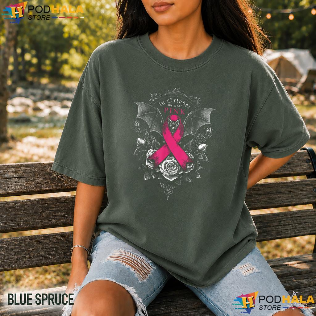 Bat Ribbon Gothic Rose Comfort Colors Shirt October Wear Pink Cancer