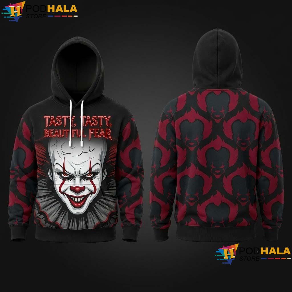 Beautiful Fear Halloween AOP Hoodie Tasty Pennywise Graphic Horror Top