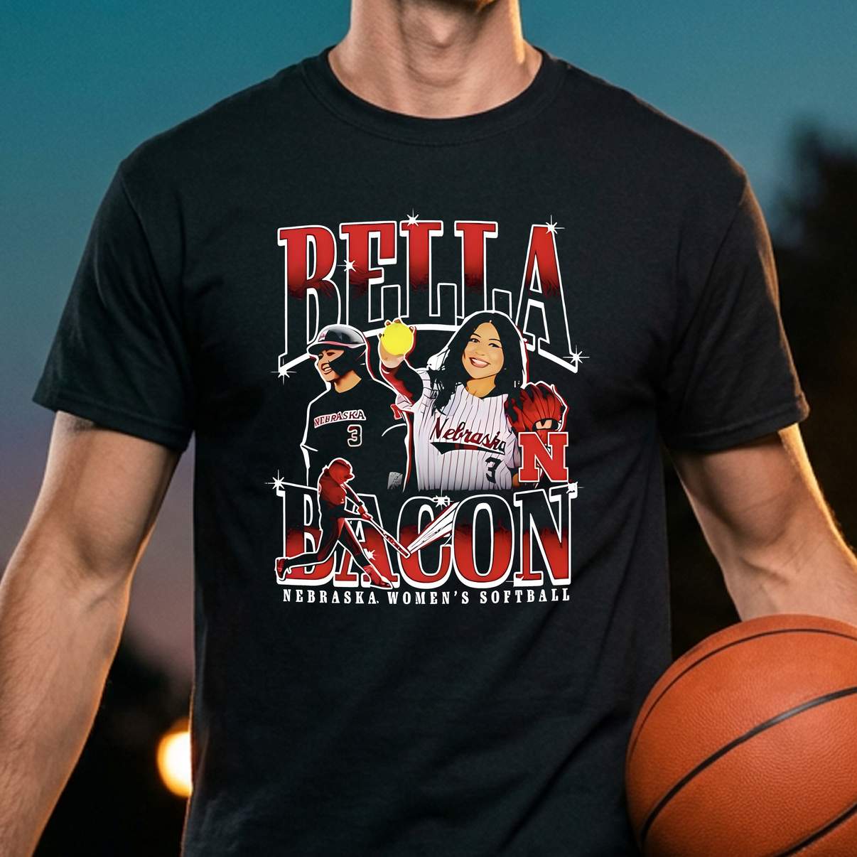 Bella Bacon Nebraska Shirt Cornhuskers Softball Sports Fan Graphic For Men