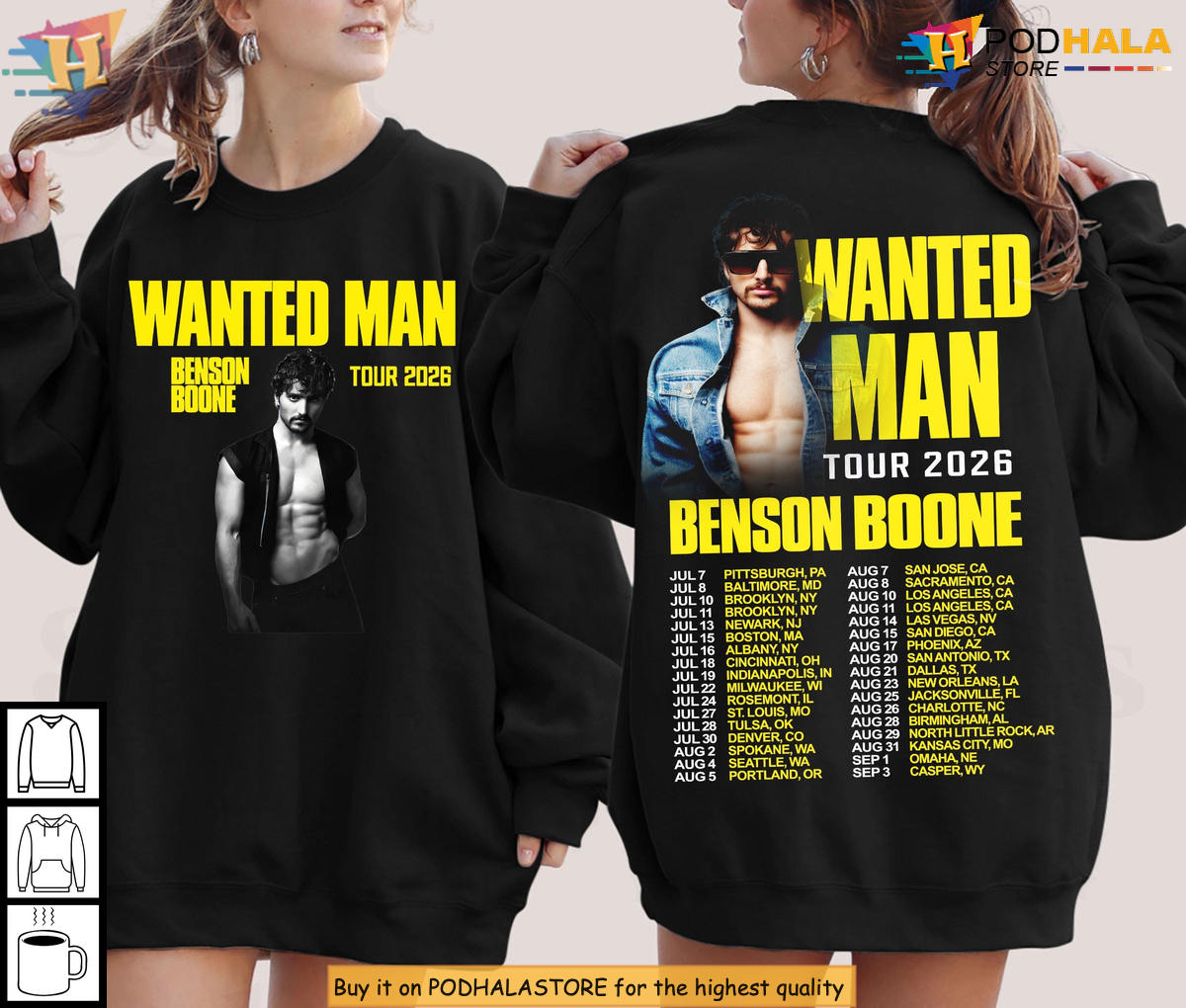 Benson Boone Wanted Man Tour Shirt 2026 Double Sided Concert Pop Rock Fan