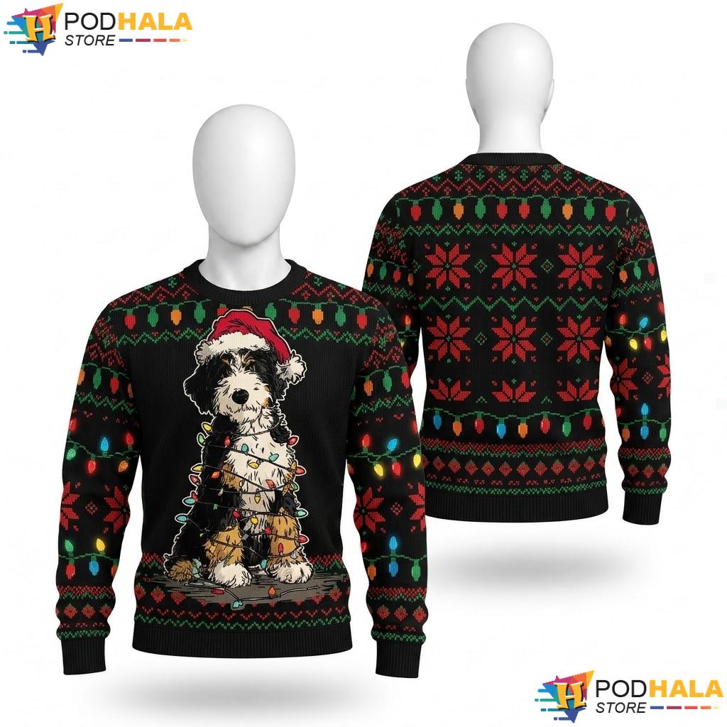 Bernedoodle Dog Lights Christmas Sweater Funny Lover Owner Top