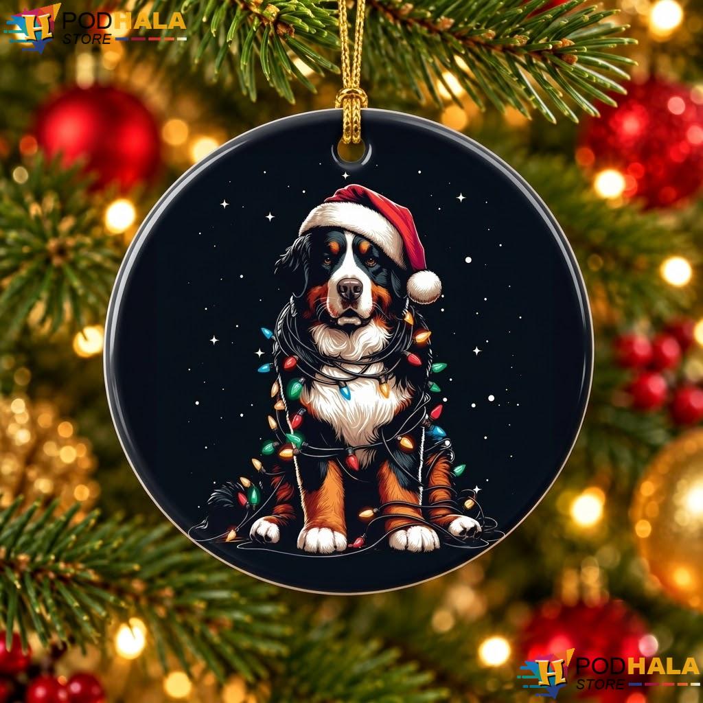 Bernese Mountain Dog Christmas Ornament Santa Hat Berner Owner Holiday