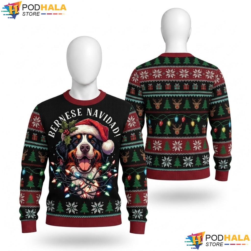 Bernese Mountain Dog Christmas Sweater Funny Navidad Berner Top