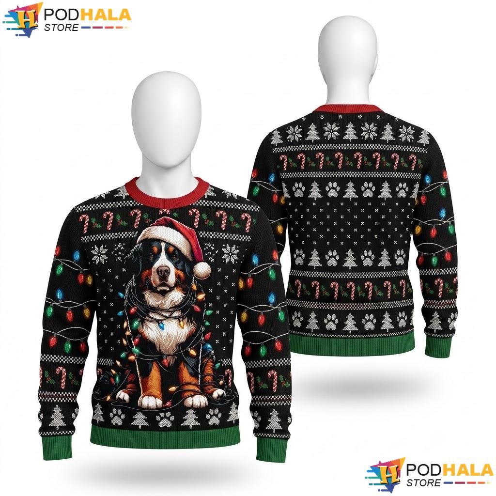 Bernese Mountain Dog Santa Hat Christmas Sweater Funny Berner Top