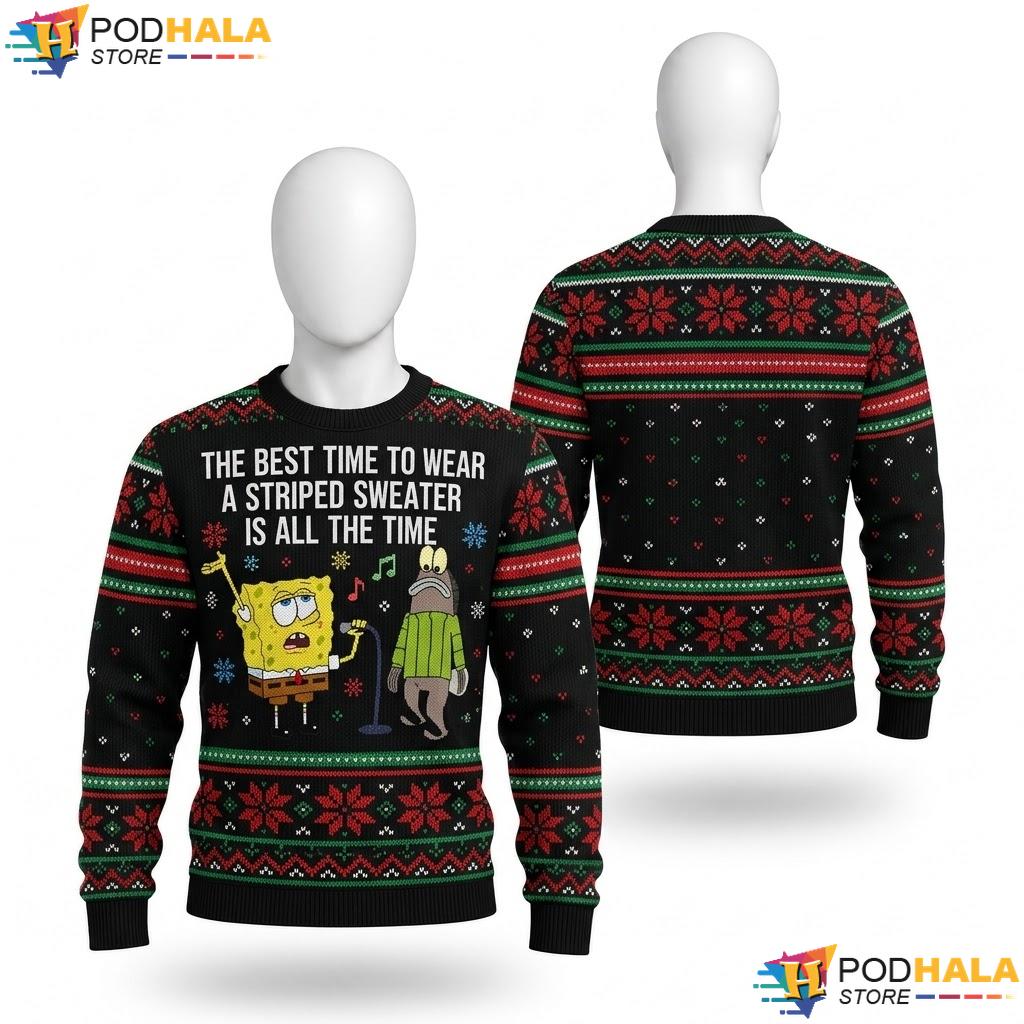 Best Time Wear Striped Christmas Sweater Funny Holiday Outfit Top