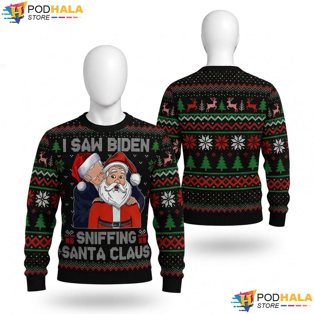Biden Sniffing Santa Claus Ugly Xmas Sweater Funny Political Holiday