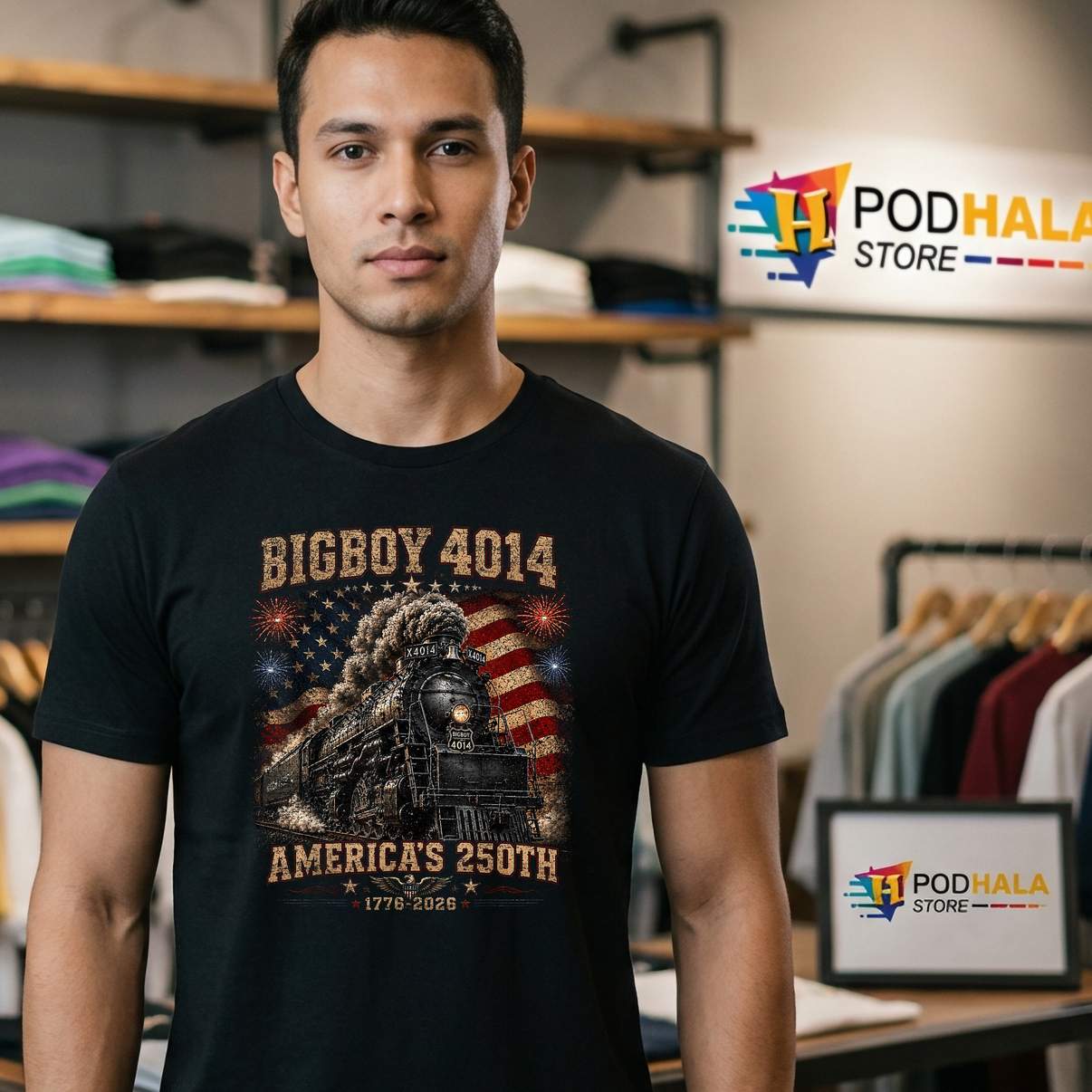 Big Boy 4014 Train Vintage Shirt USA Flag 250th Anniversary Apparel
