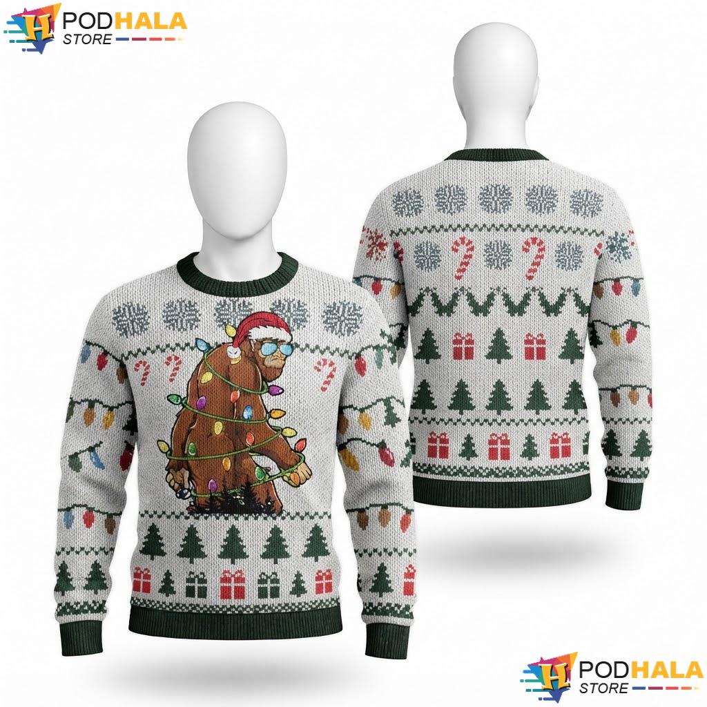 Bigfoot Alien Funny Ugly Christmas Sweater Mens Xmas Holiday Outfit