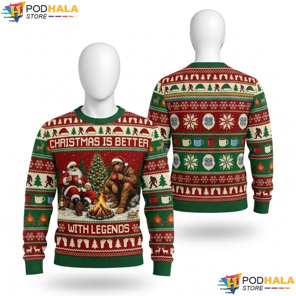 Bigfoot Campfire Cozy Holiday Sweater Santa Christmas Cheer Apparel Top