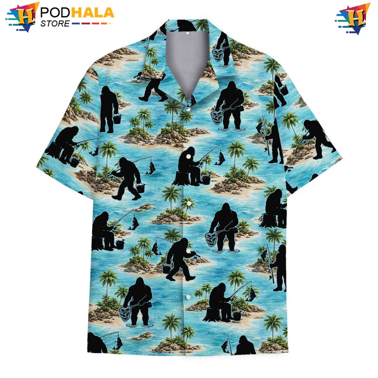 Bigfoot Fishing Tropical Shirt Mens Tropical Luau Party Weekend Apparel Top Bigfoot Fishing Tropical Shirt Mens Tropical Luau Party Weekend Apparel Top