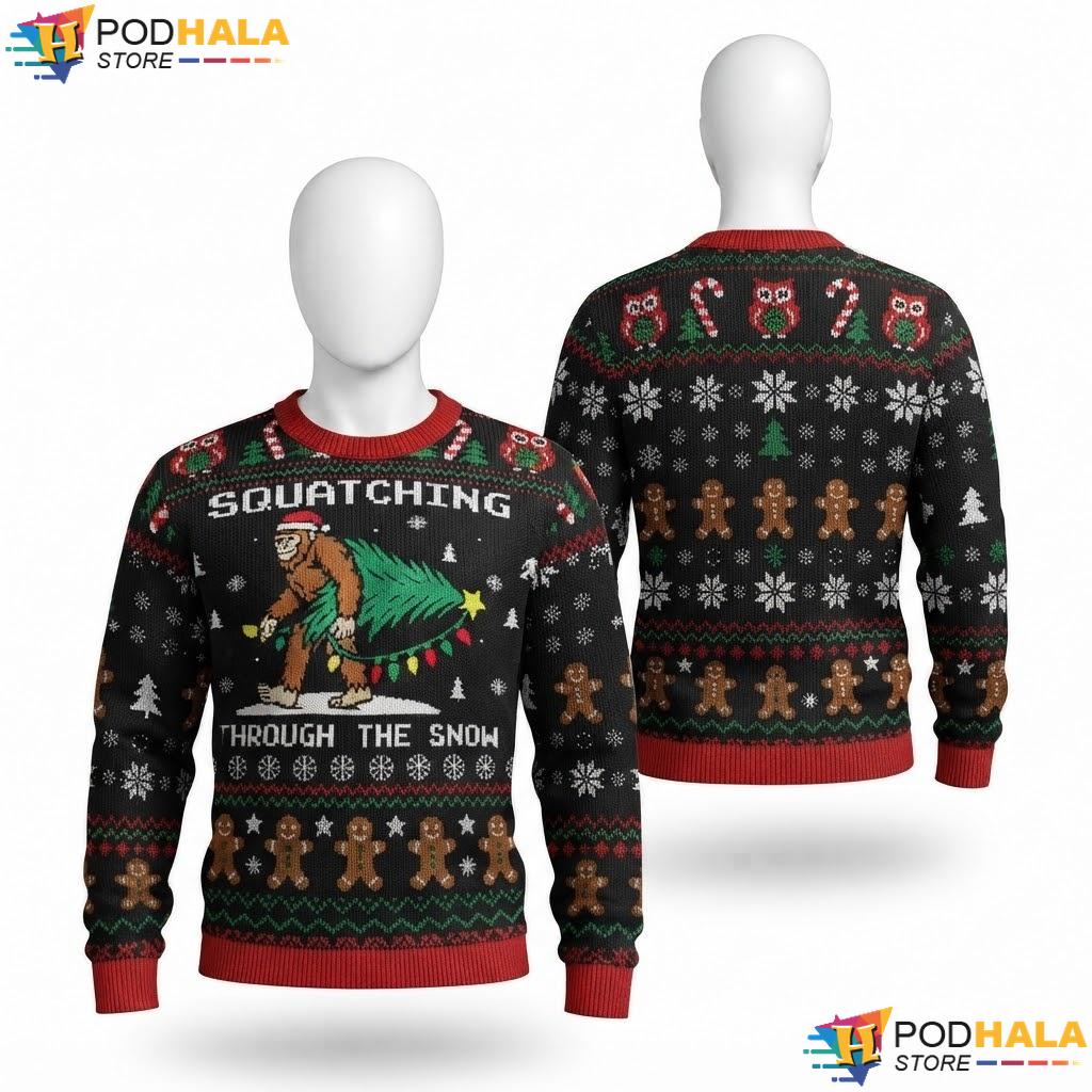 Bigfoot Funny Knit Ugly Christmas Sweater Quirky Festive Holiday Top