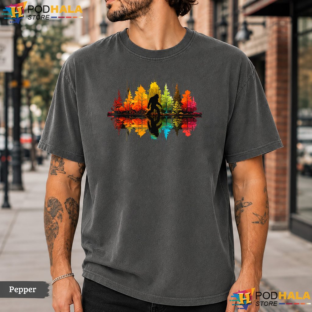Bigfoot Walking Forest Comfort Colors T-Shirt Sasquatch Nature Reflection Top