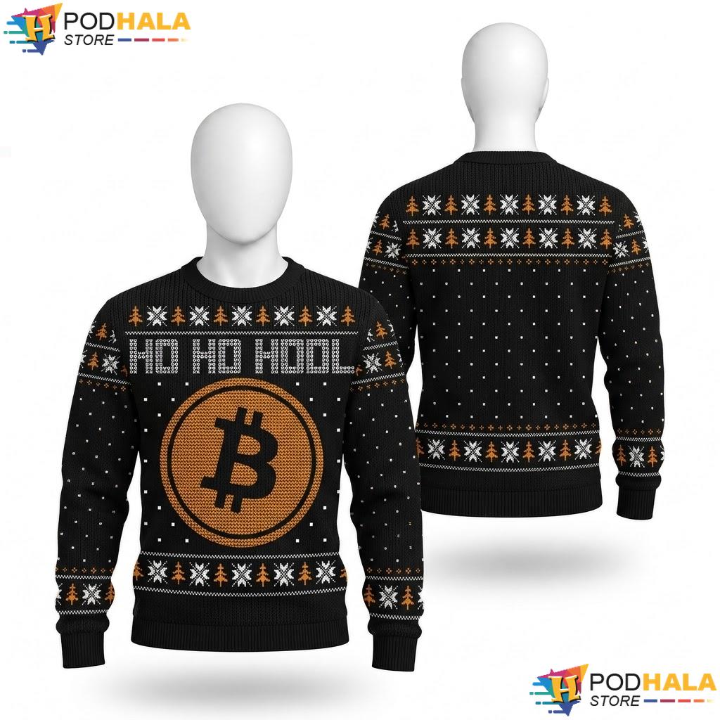 Bitcoin Ho Ho Hodl Ugly Christmas Sweater Funny Crypto Party Mens Top