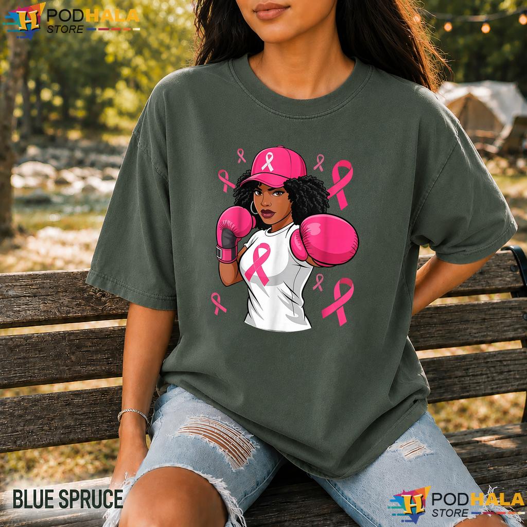 Black African American Afro Comfort Colors TShirt Breast Cancer Women