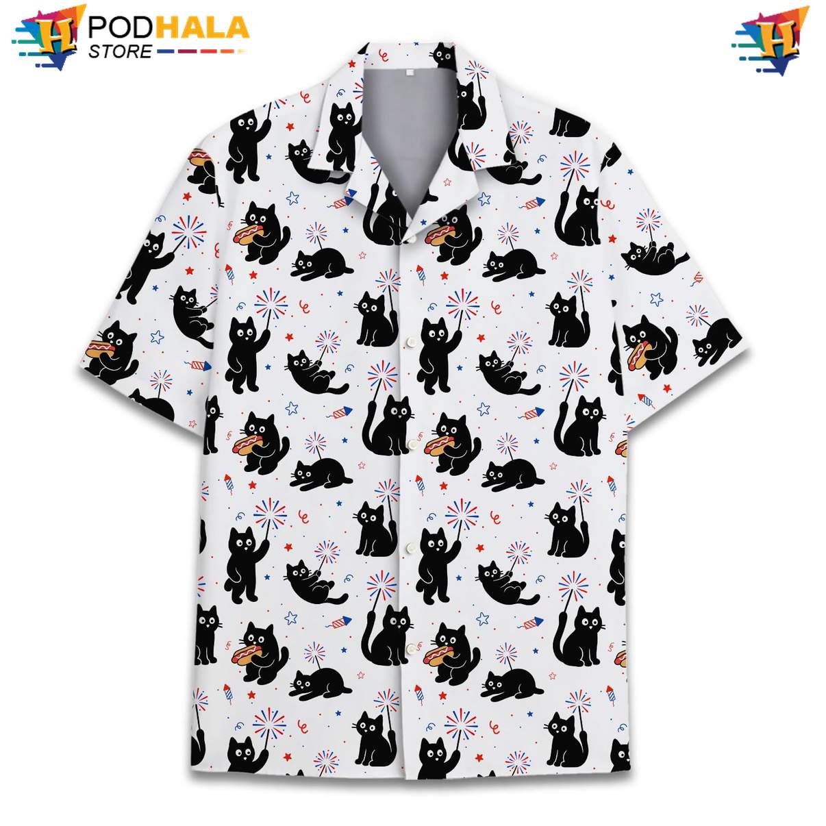 Black Cat Airplane Hawaiian Shirt Mens Patriotic Military Plane Beach Top