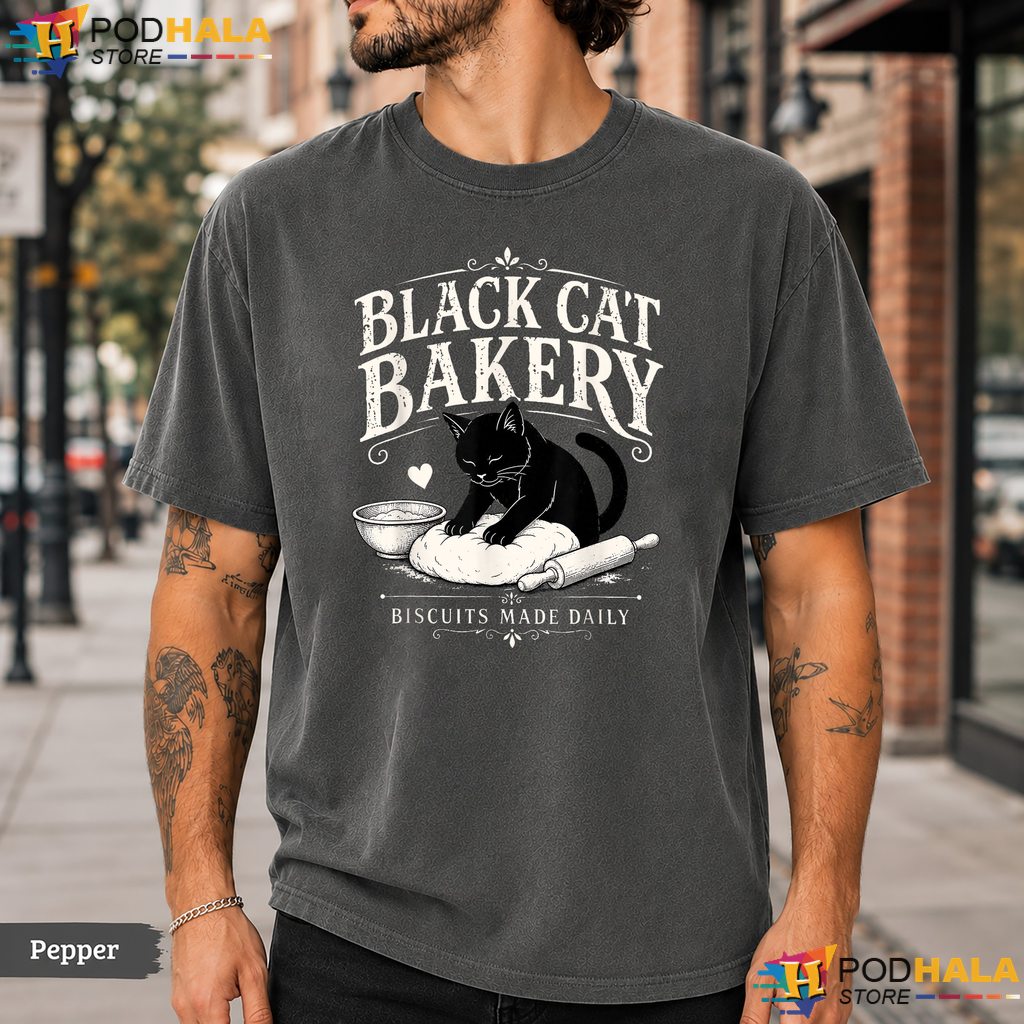 Black Cat Bakery Biscuits Comfort Colors T-Shirt Made Daily Pet Lover Top
