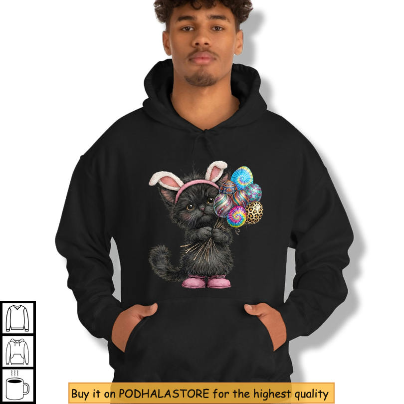 Black Cat Bunny Ears Graphic Easter Shirts For Women Cute Cat Easter Gift