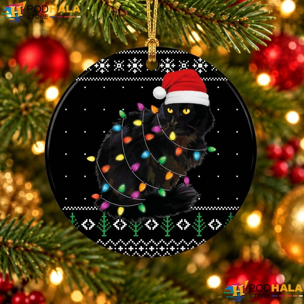 Black Cat Christmas Ornament Funny Santa Cat Festive Holiday Decor Gift