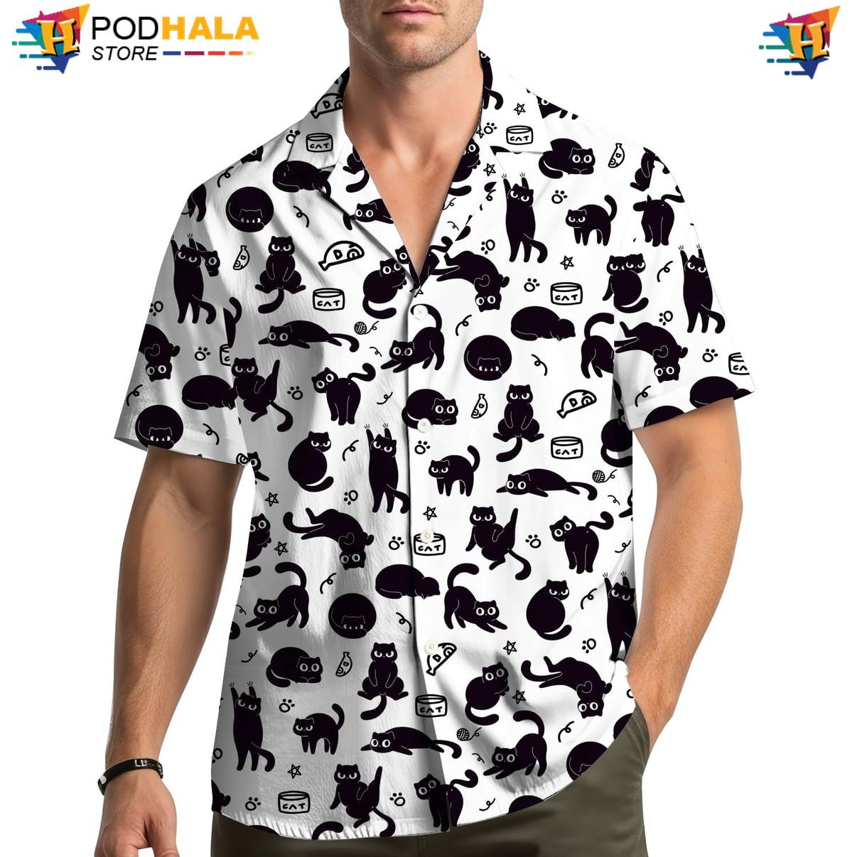 Black Cat Fire Hawaiian Shirt Mens Graphic Island Vibe Weekend Holiday Gear