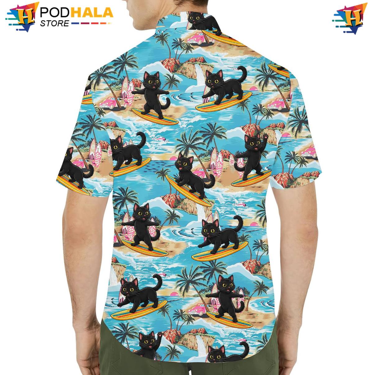 Black Cat Surf Fire Tropical Shirt Mens Weekend Holiday Vacation Apparel Outfit Black Cat Surf Fire Tropical Shirt Mens Weekend Holiday Vacation Apparel Outfit