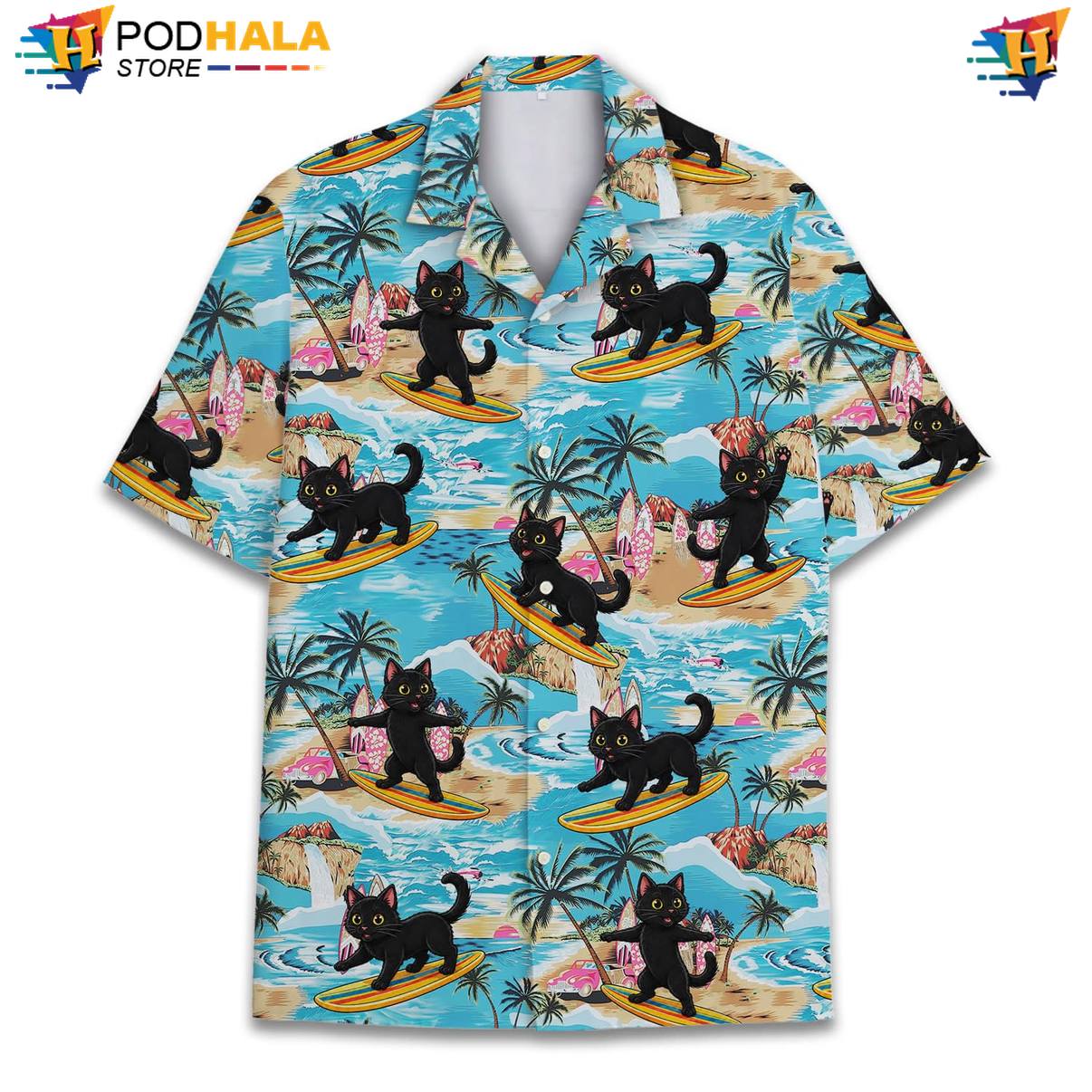 Black Cat Surf Fire Short-sleeve button-up shirt Mens Weekend Holiday Vacation Apparel Outfit Black Cat Surf Fire Short-sleeve button-up shirt Mens Weekend Holiday Vacation Apparel Outfit