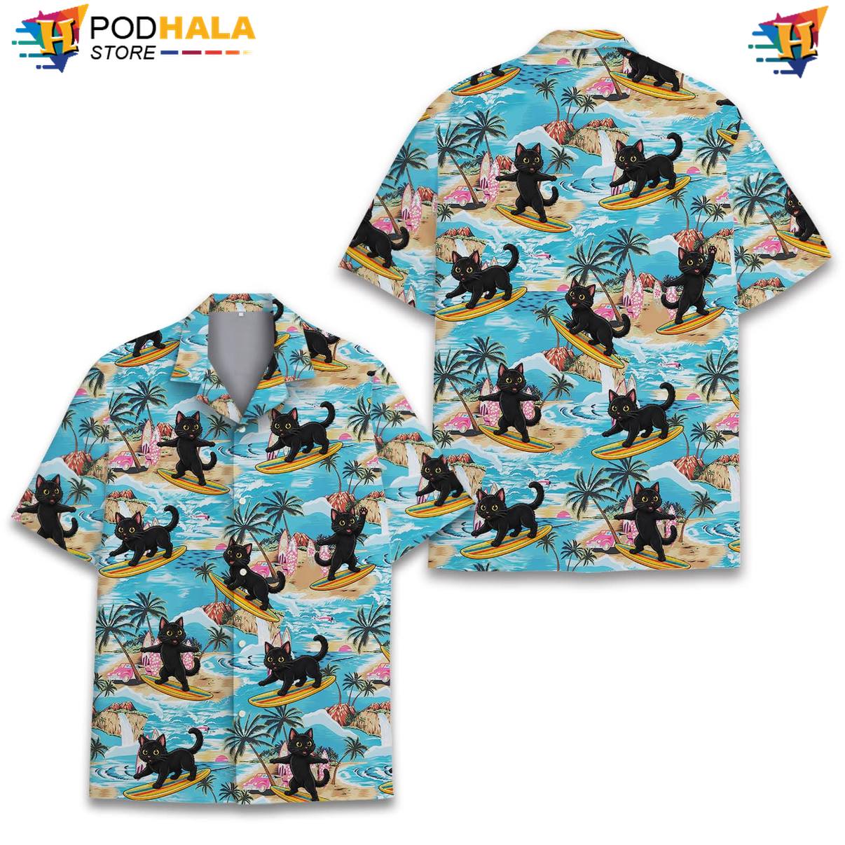 Black Cat Surf Fire Tropical Shirt Mens Weekend Holiday Vacation Apparel Outfit Black Cat Surf Fire Tropical Shirt Mens Weekend Holiday Vacation Apparel Outfit