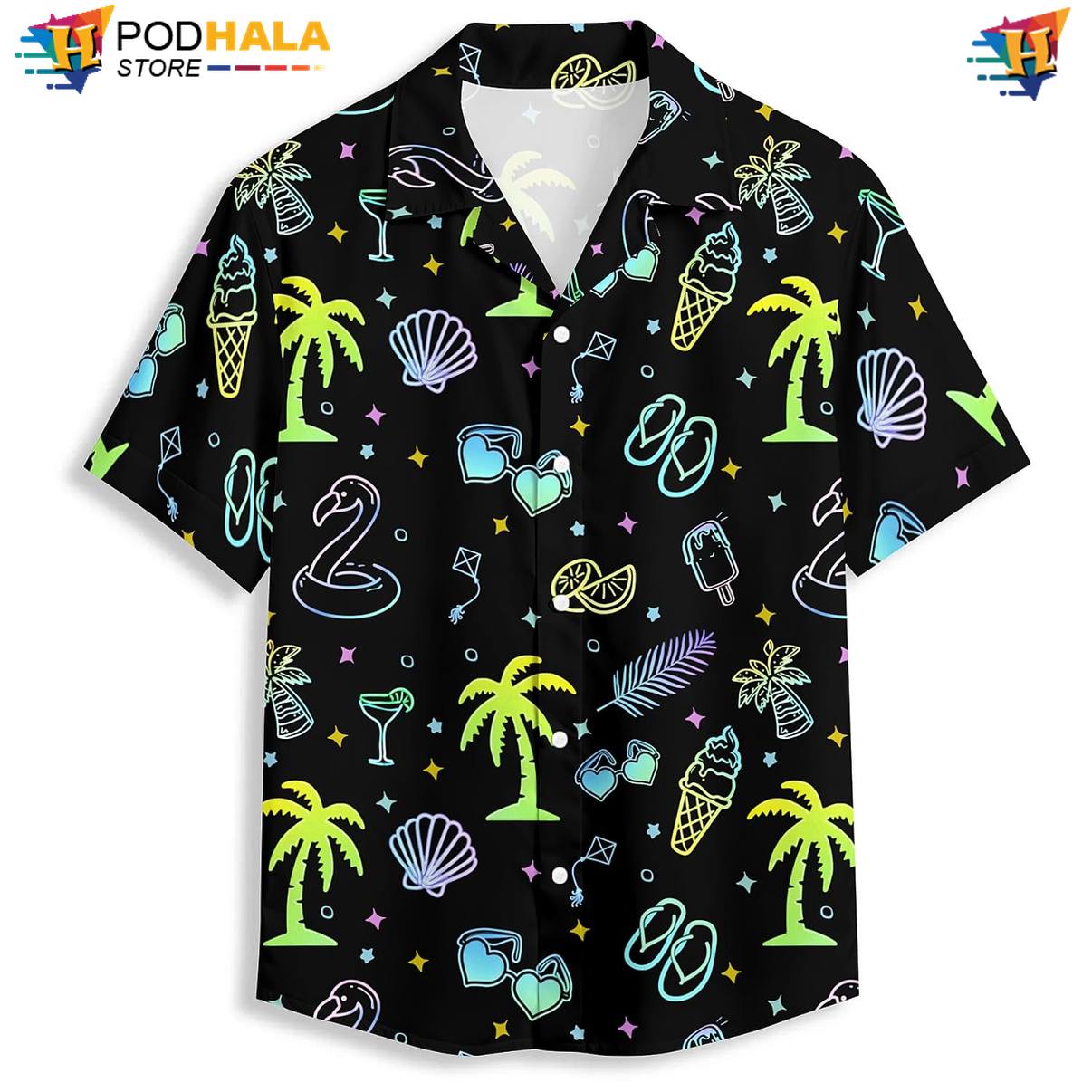 Black Coconut Tree Hawaiian Shirt Mens Beach Festival Clothing Resort Outfit