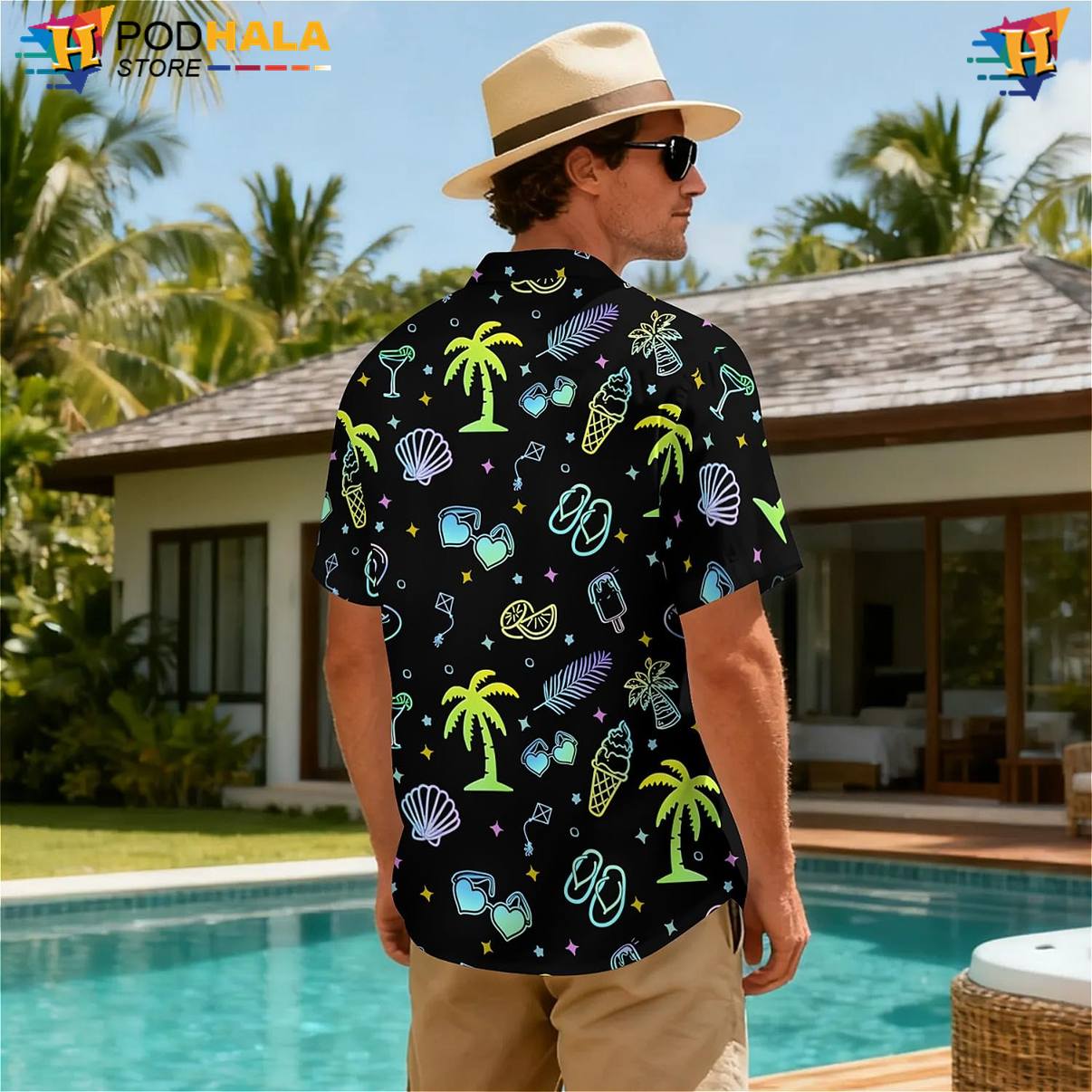 Black Coconut Tree Short-sleeve button-up shirt Mens Beach Festival Clothing Resort Outfit Black Coconut Tree Short-sleeve button-up shirt Mens Beach Festival Clothing Resort Outfit