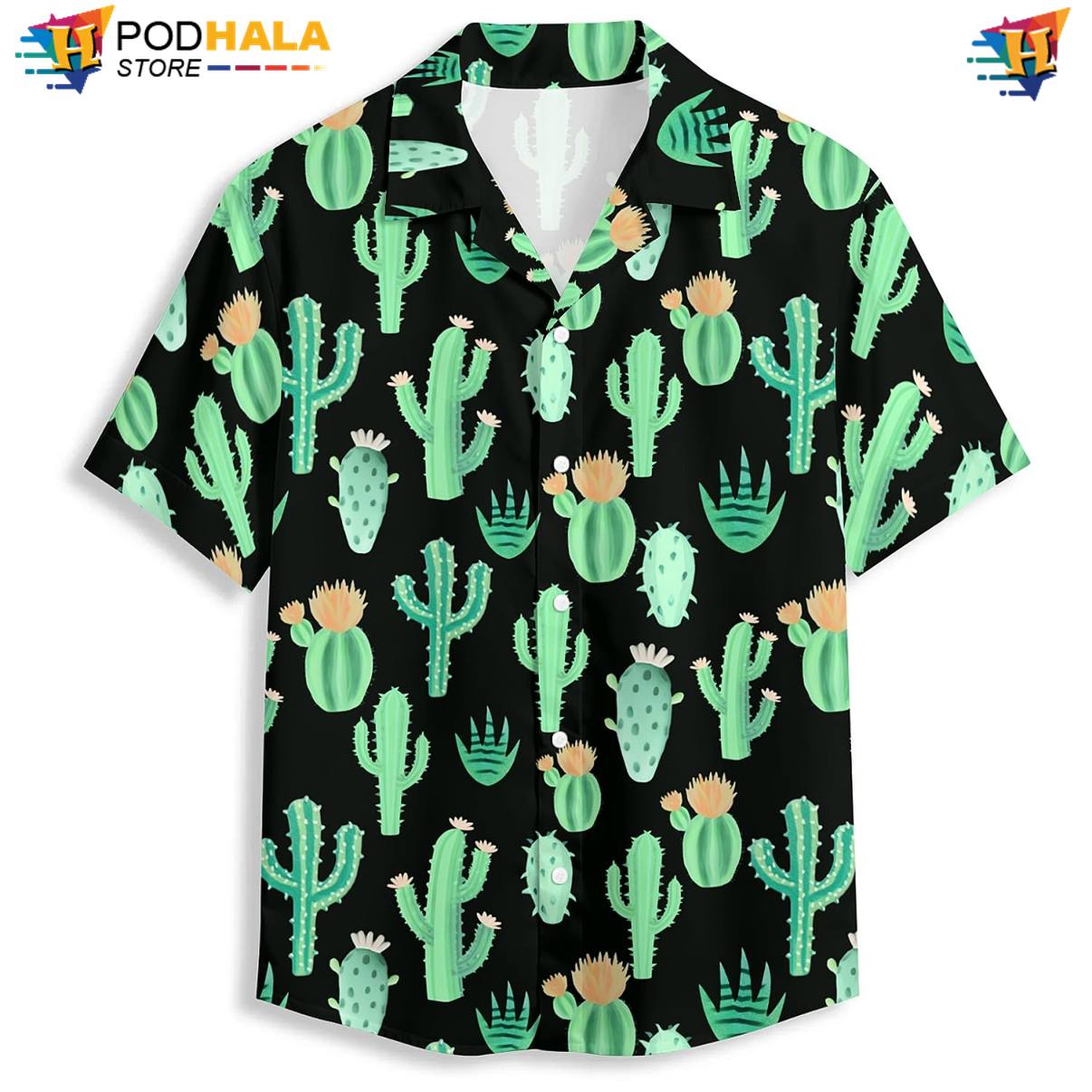Black Green Cactus Hawaiian Shirt Mens Novelty Holiday Beach Festival Gear