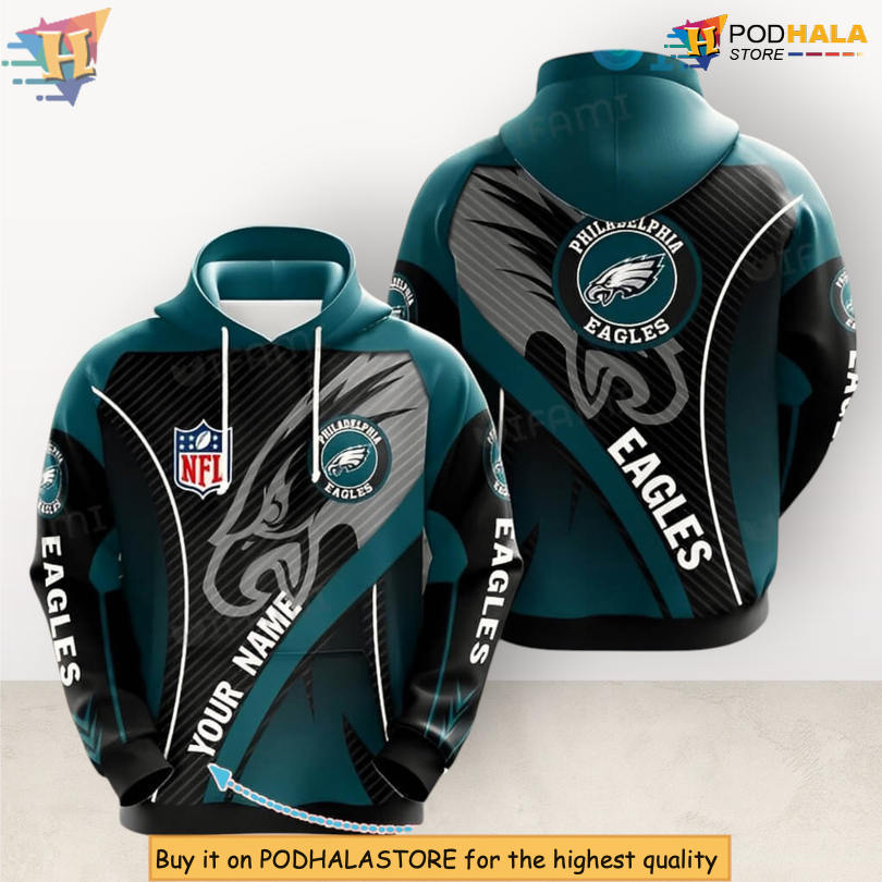 Black Green Custom Name Personalized Philadelphia Eagles Hoodie Apparel