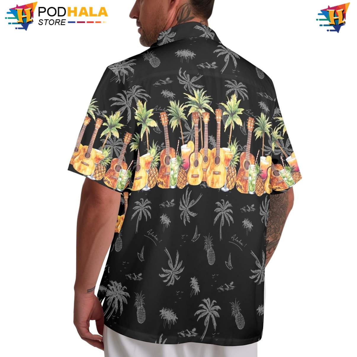 Black Guitar Cocktails Tropical Shirt Mens Funny Summer Party Beach Outfit Black Guitar Cocktails Tropical Shirt Mens Funny Summer Party Beach Outfit