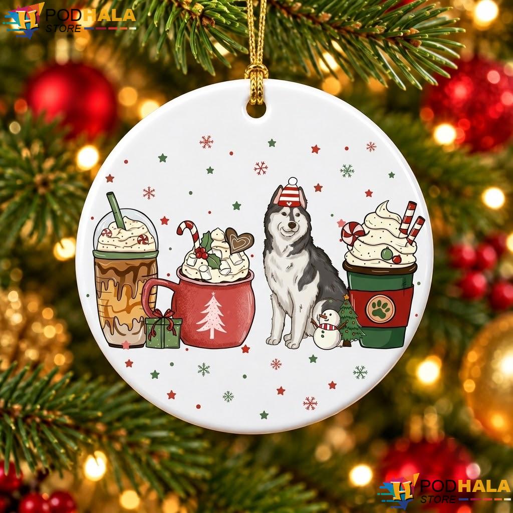 Black Huskies Coffee Latte Christmas Ornament Dog Mom Holiday Decor Gift