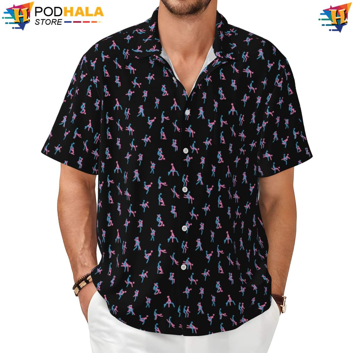 Black Love Hawaiian Shirt Pose Funny Mens Short Sleeve Button Up Beachwear
