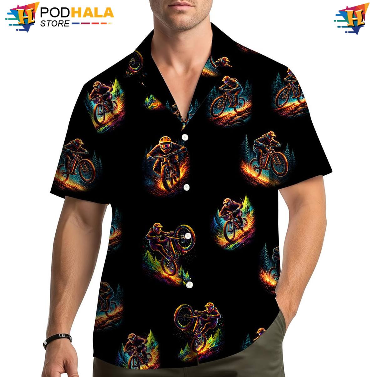 Black Motorbike Hawaiian Shirt Mens Short Sleeve Casual Summer Beachwear