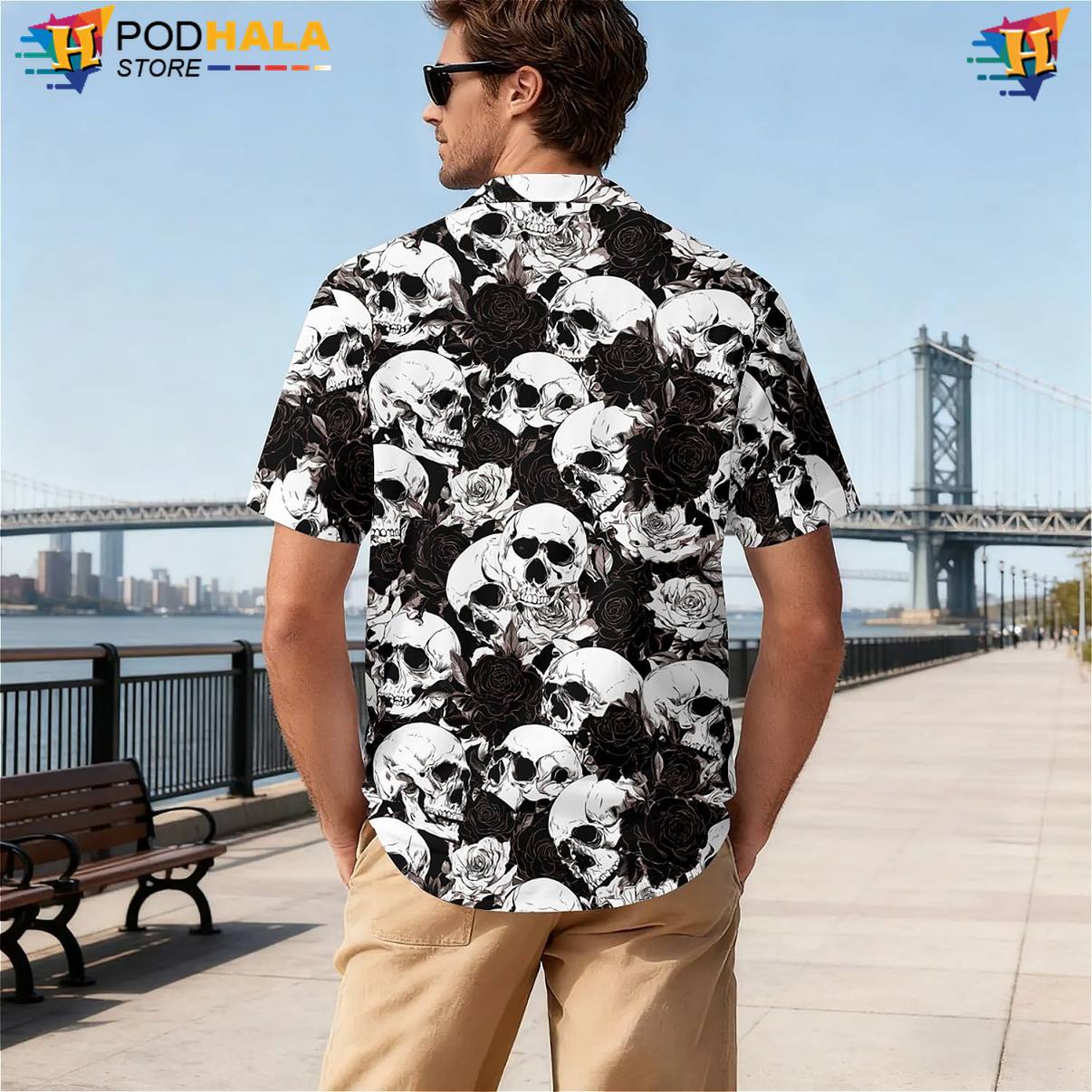 Black Skull Roses Tropical Shirt Mens Weekend Resort Top Tropical Holiday Gear Black Skull Roses Tropical Shirt Mens Weekend Resort Top Tropical Holiday Gear