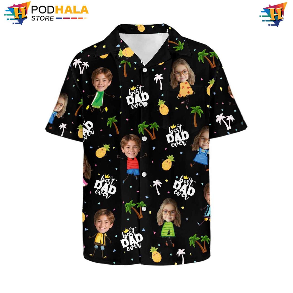 Black Tropical Custom Aloha Shirt Personalized Photo Faces Fourth Of July