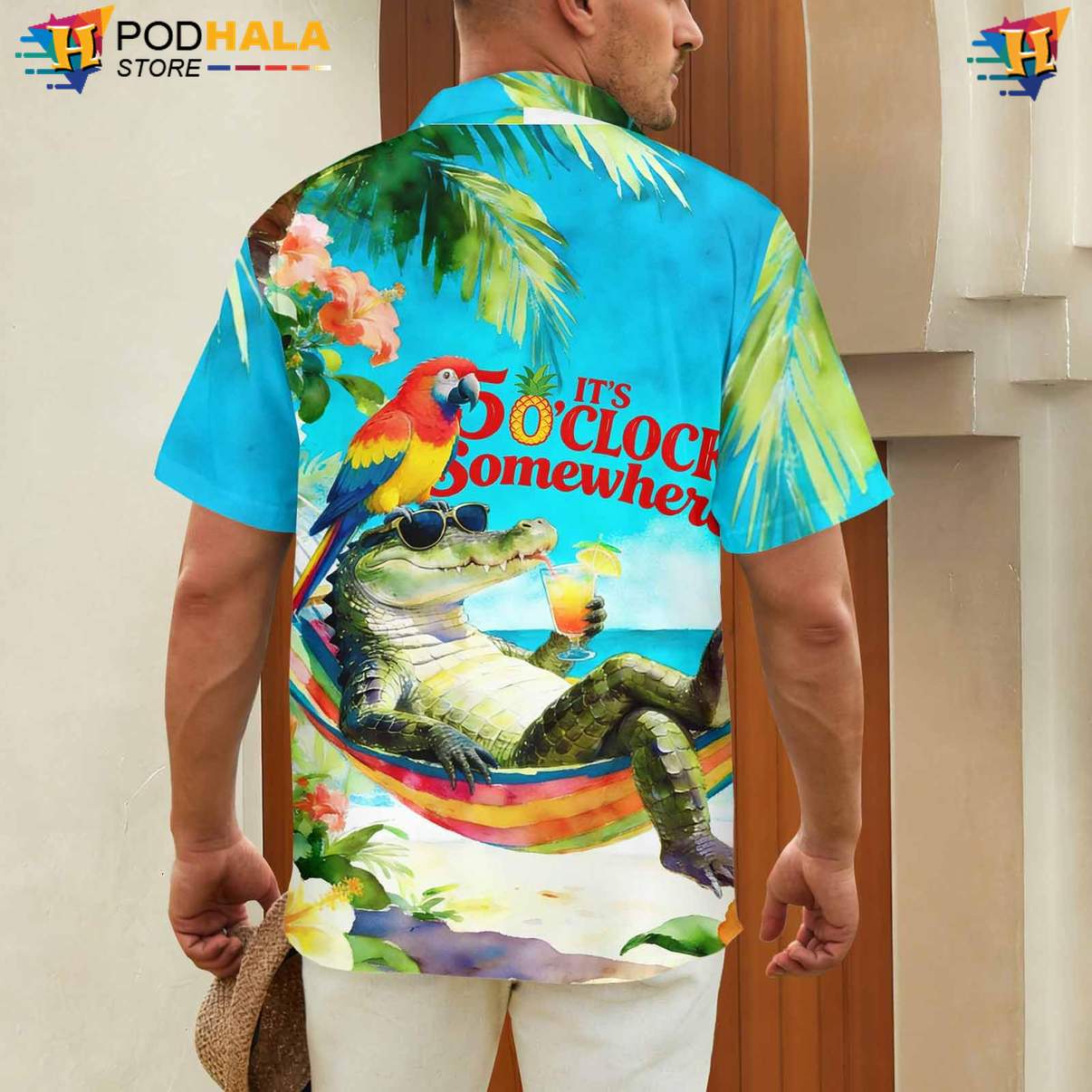 Blue Alligator Parrot Tropical Shirt Mens Funny Summer Beach Party Gear Blue Alligator Parrot Tropical Shirt Mens Funny Summer Beach Party Gear