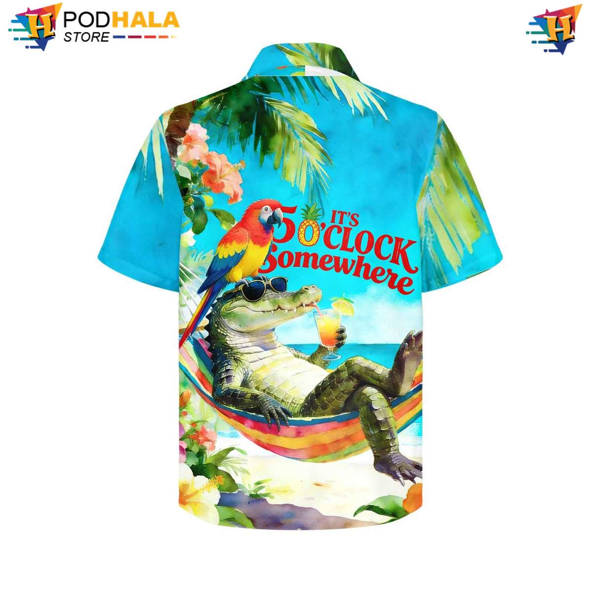 Blue Alligator Parrot Short-sleeve button-up shirt Mens Funny Summer Beach Party Gear Blue Alligator Parrot Short-sleeve button-up shirt Mens Funny Summer Beach Party Gear