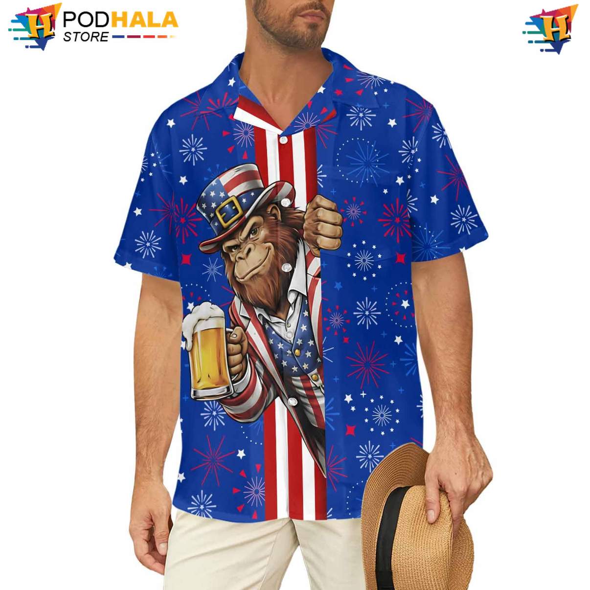 Blue Bigfoot Beer Hawaiian Shirt Mens Funny Summer Beach Party Apparel
