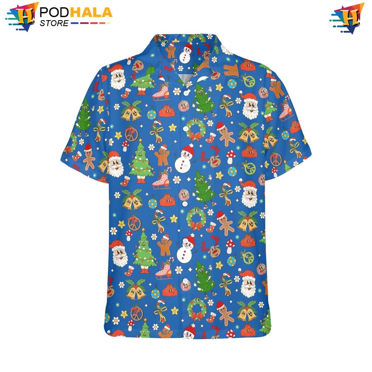 Blue Christmas Hippie Hawaiian Shirt Mens Funny Holiday Party Beachwear