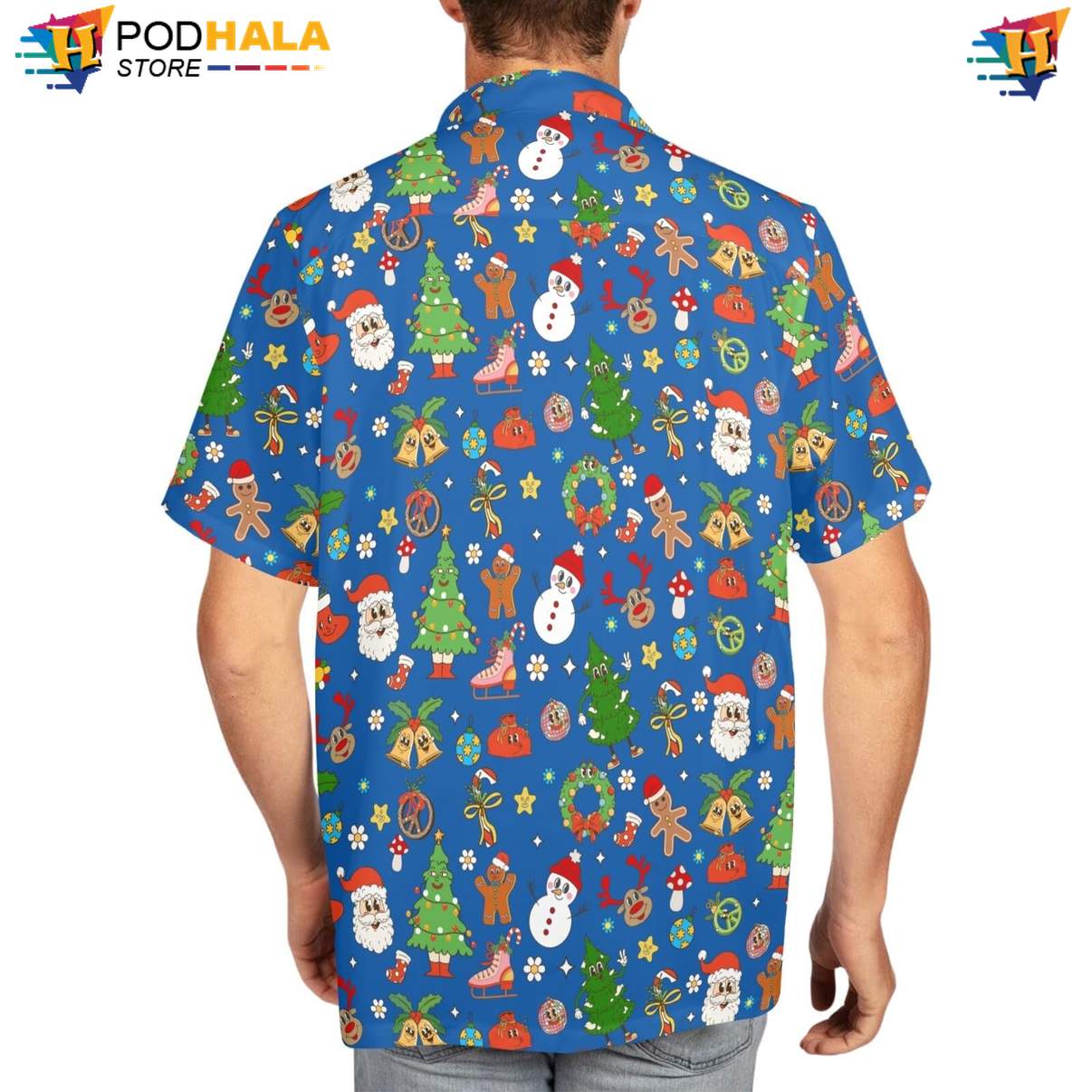 Blue Christmas Hippie Aloha Shirt Mens Funny Holiday Party Beachwear Blue Christmas Hippie Aloha Shirt Mens Funny Holiday Party Beachwear