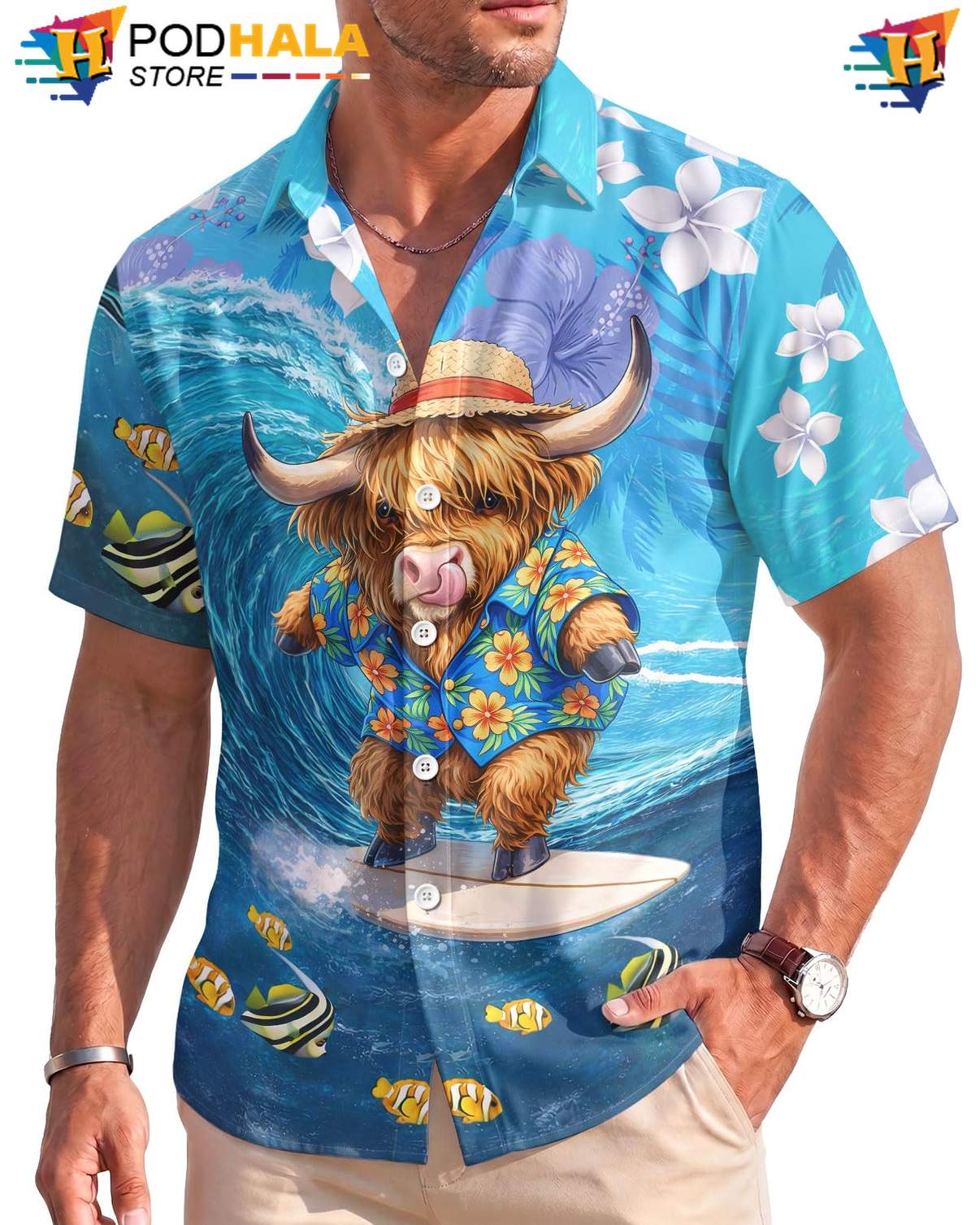 Blue Cow Surfing Hawaiian Shirt Mens Stretch Lightweight Beach Resort Outfit