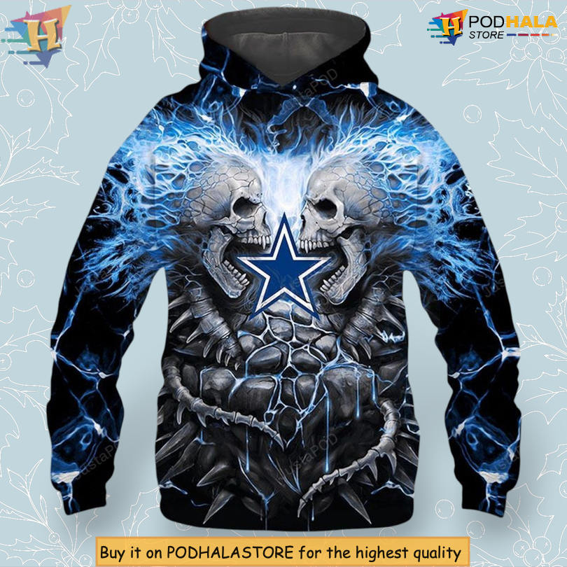 Blue Electric Skull Dallas Cowboys Hoodie Men 3D All Over Print Team Gear