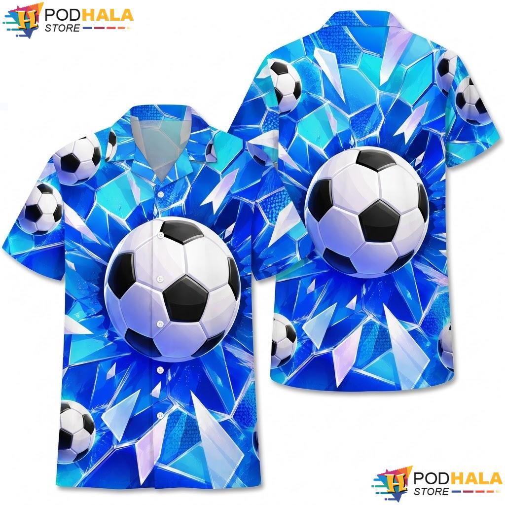 Blue Geometric Soccer Hawaiian Shirt Dynamic Boys Summer Casual Apparel