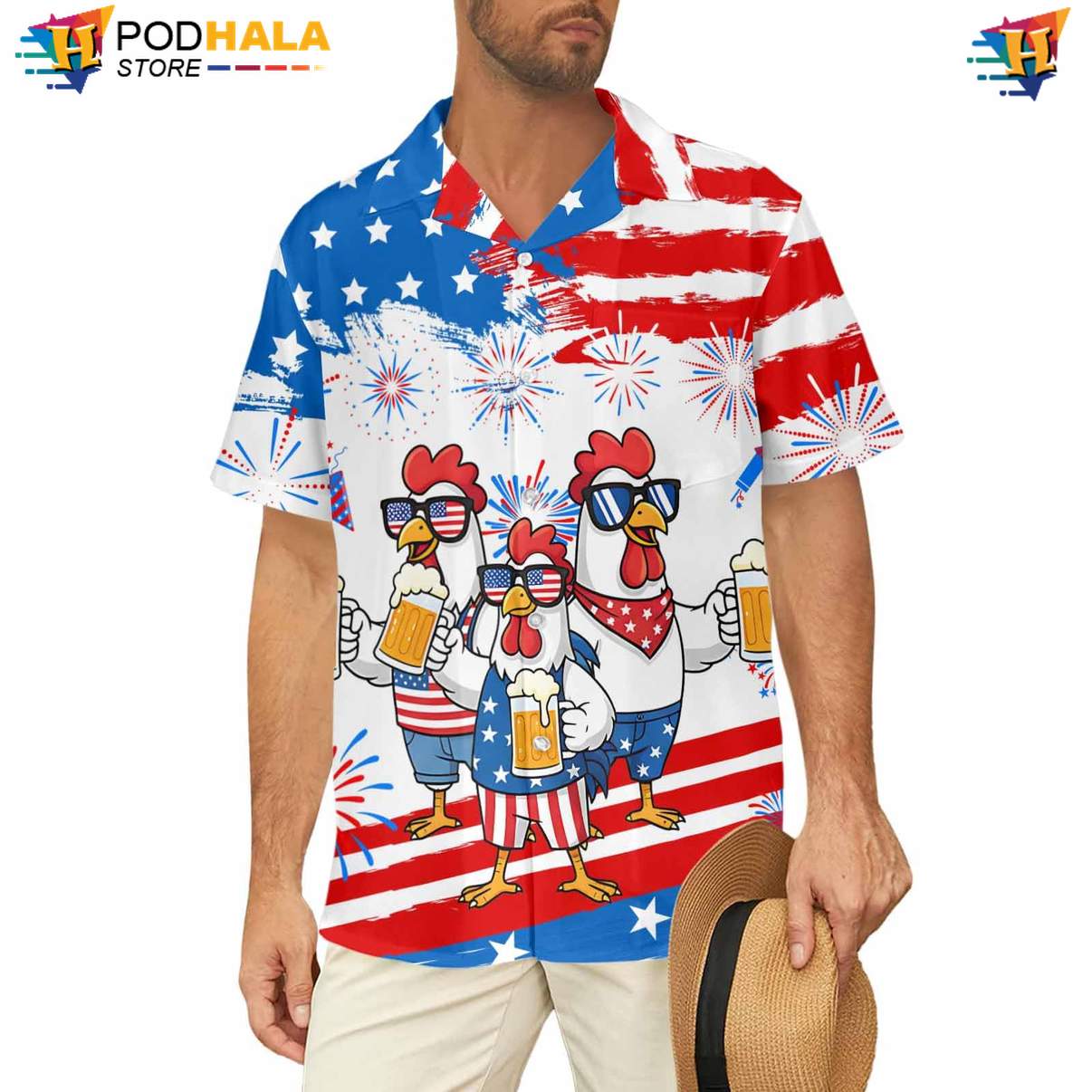 Blue Rooster Aloha Shirt Mens Funny Summer Beach Party Luau Apparel Blue Rooster Aloha Shirt Mens Funny Summer Beach Party Luau Apparel